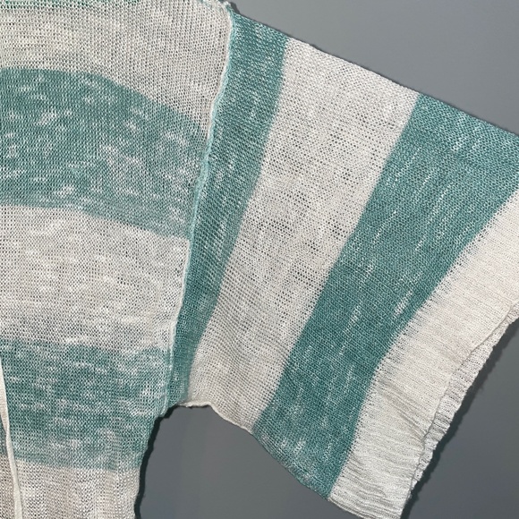 EUC Splendid Linen Blend Short Sleeve Hoodie Mesh Oversized Sweater Striped Sz S - Picture 3 of 12